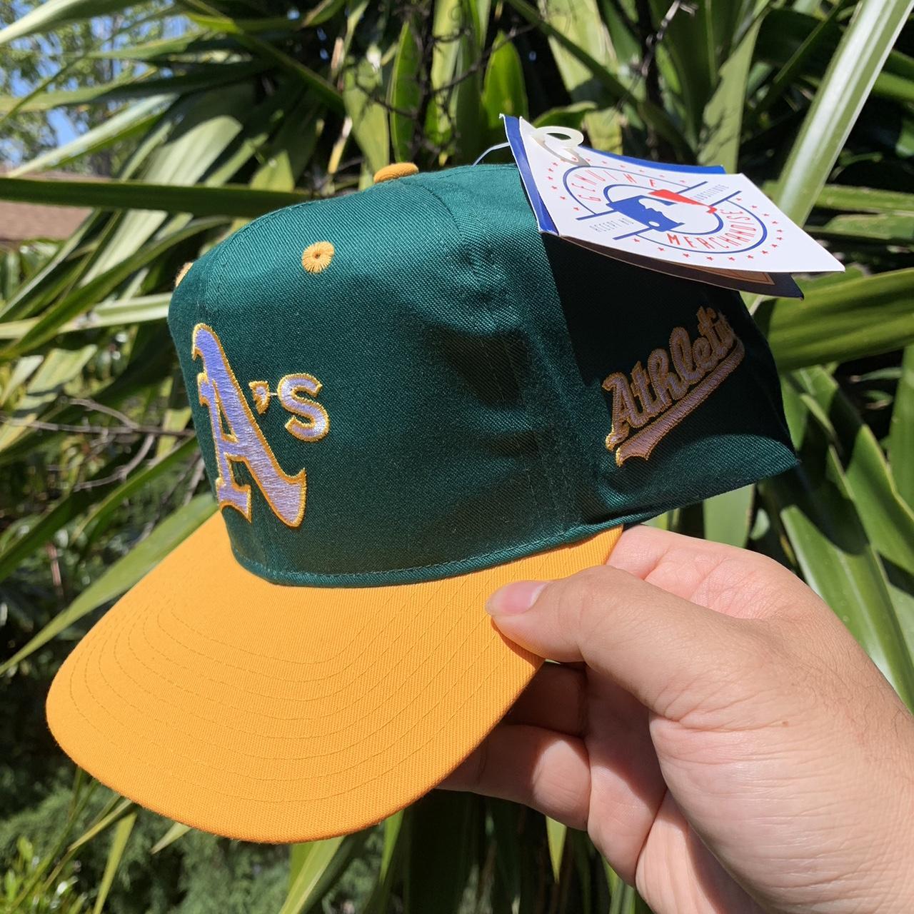 Vintage 90s Oakland A's Green Yellow SnapBack Hat by - Depop