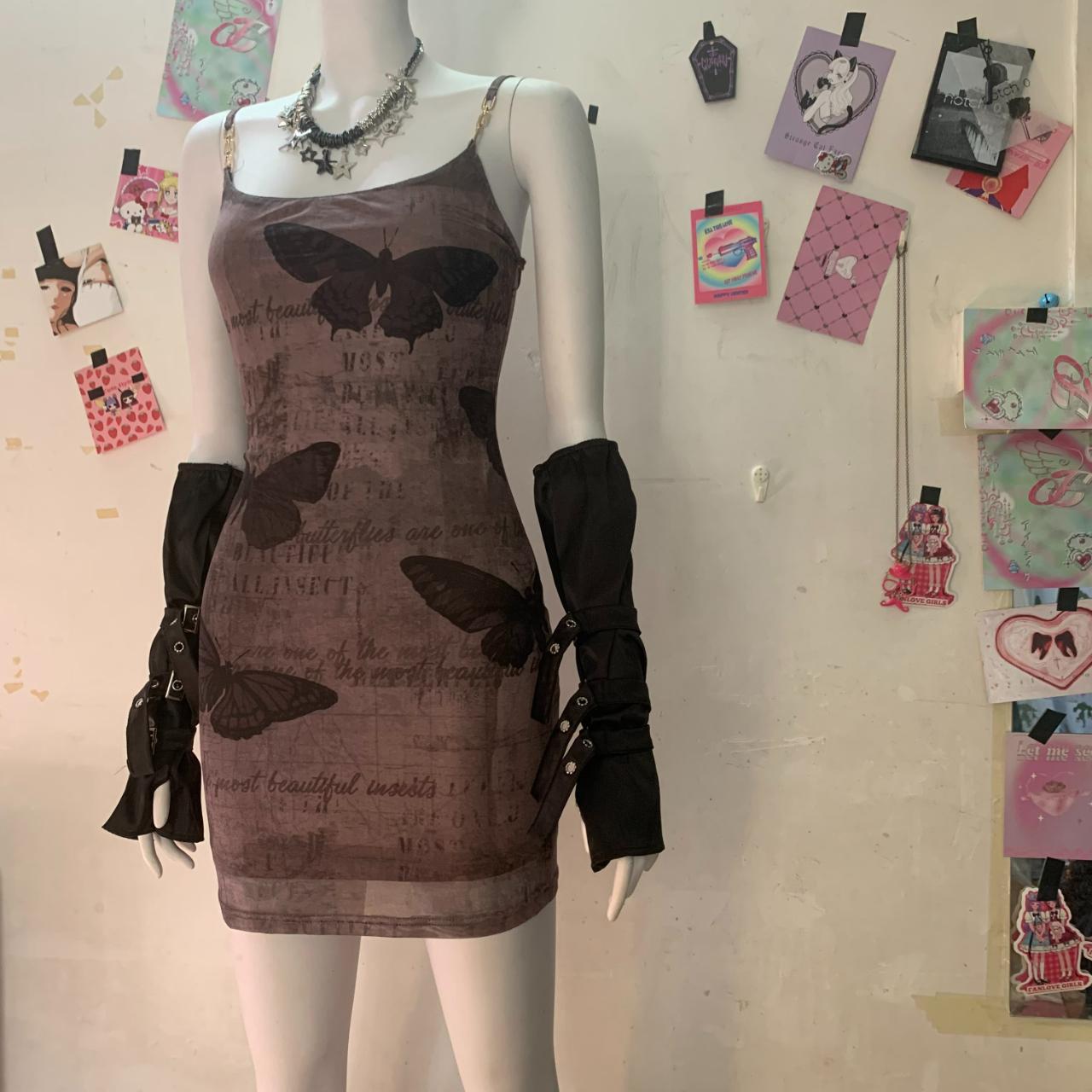 Y2k butterfly print net dress, punk dress It's very... - Depop