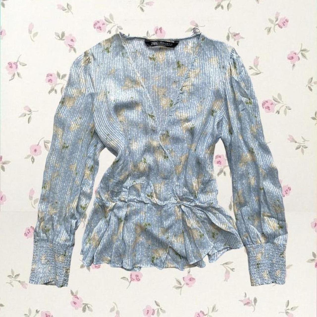 coquette baby blue zara low cut vneck peplum blouse... Depop