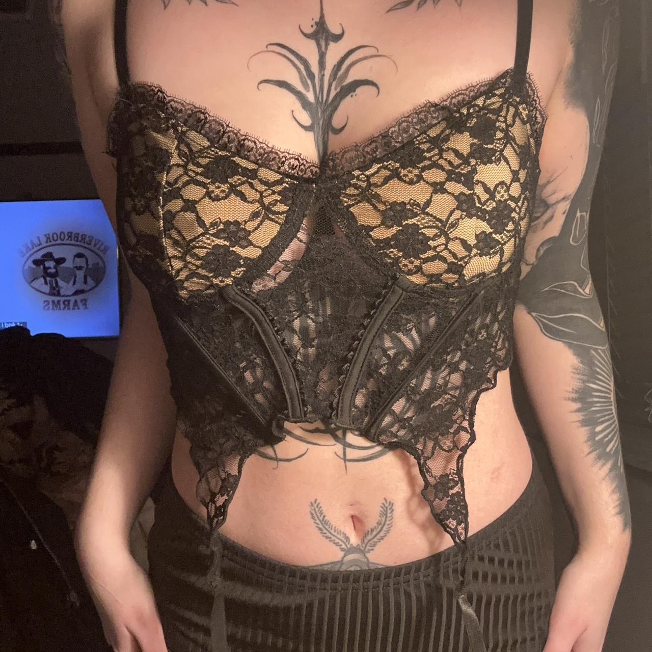 Dolls Kill Women's Black and Tan Crop-top