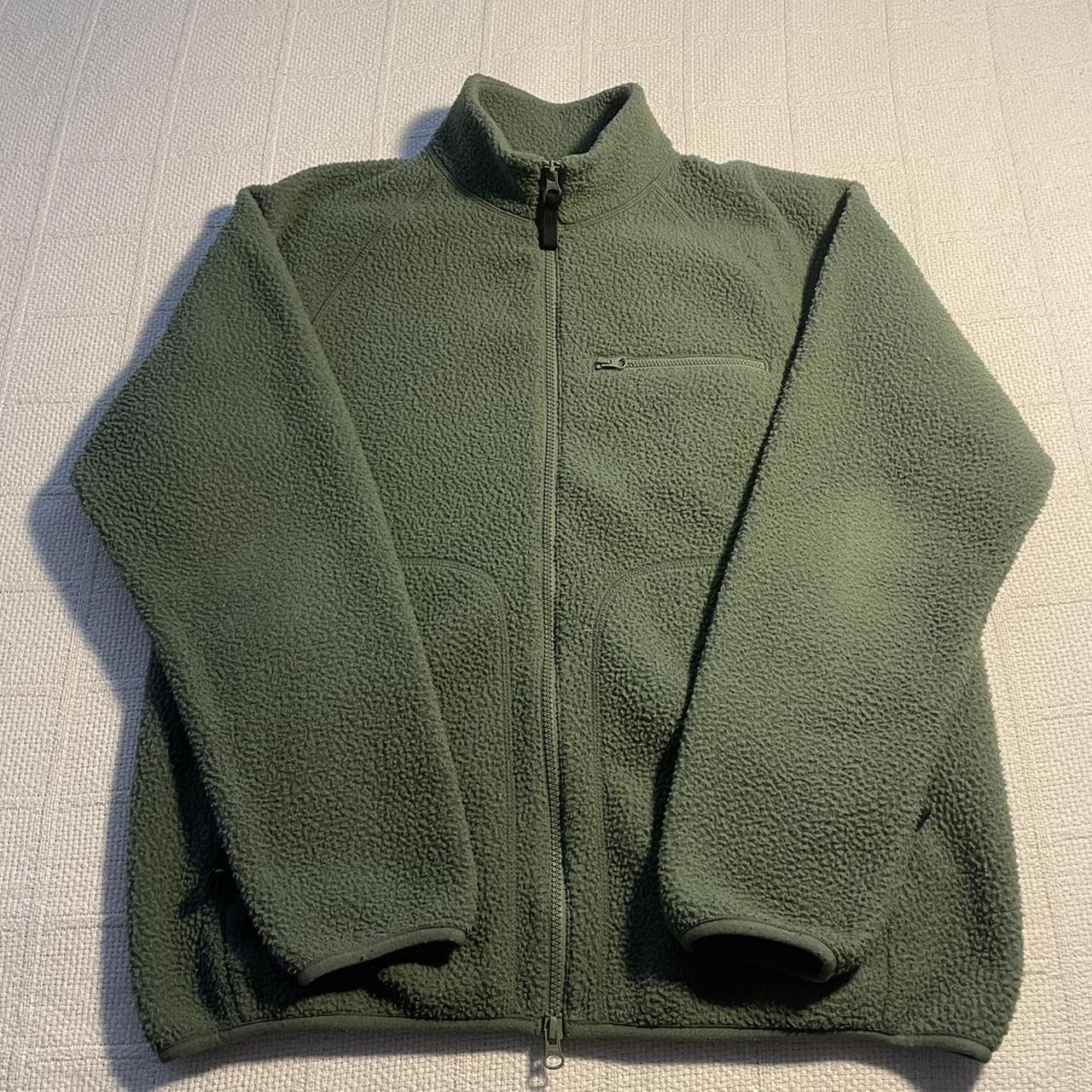 Clean green fleece zip up -size large but fits like... - Depop