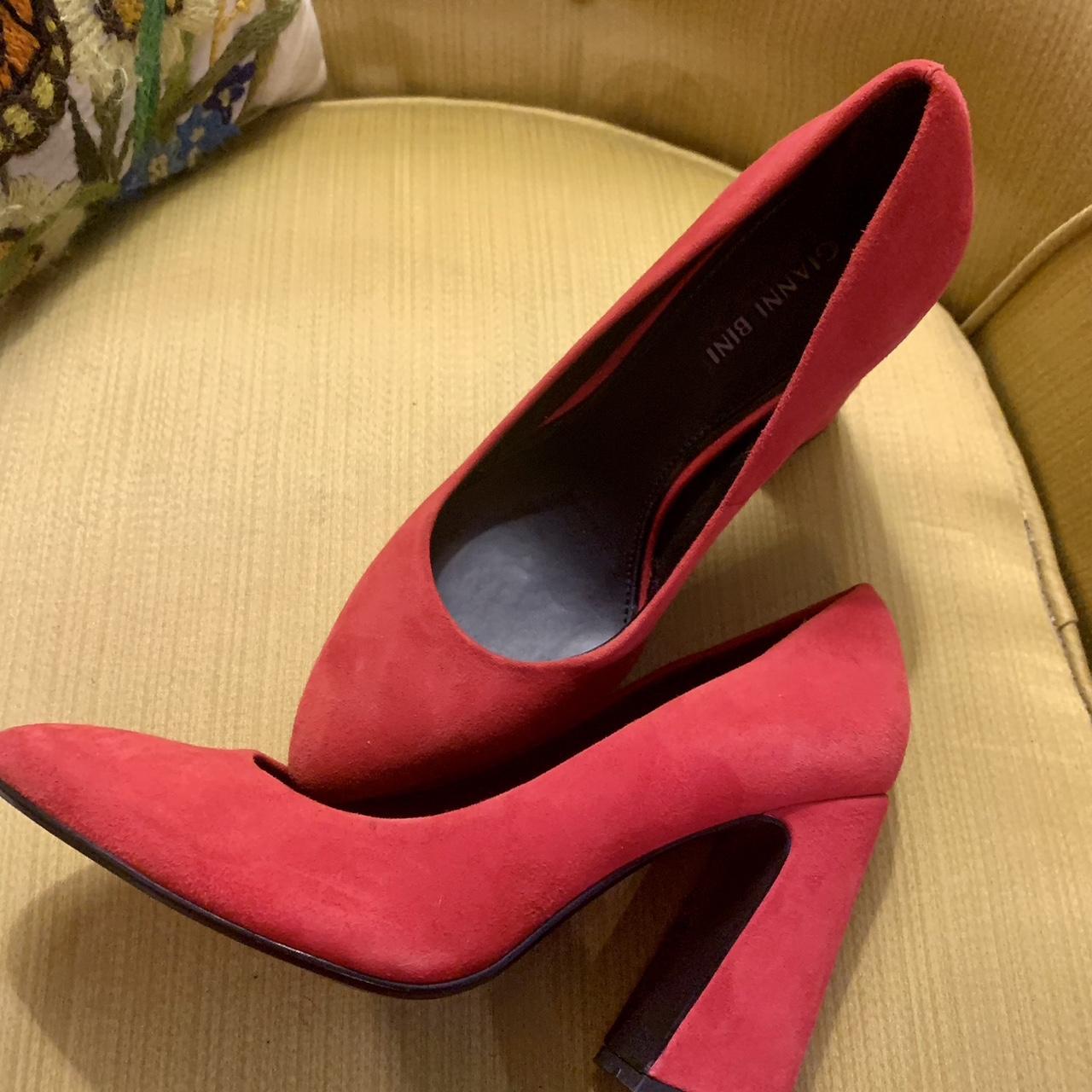 Gianni Bini red suede pumps with block heel.... Depop
