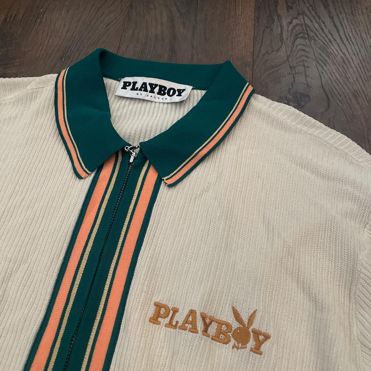 Playboy Ribbed zipup collared cardigan sweater (90s... Depop