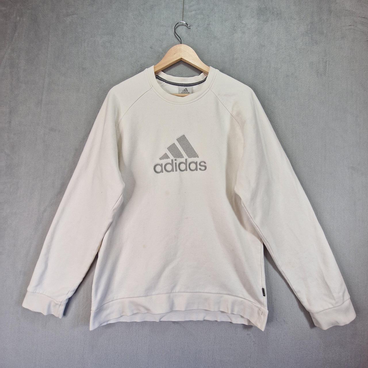Adidas Sweatshirt Mens Large White Embroidered... - Depop