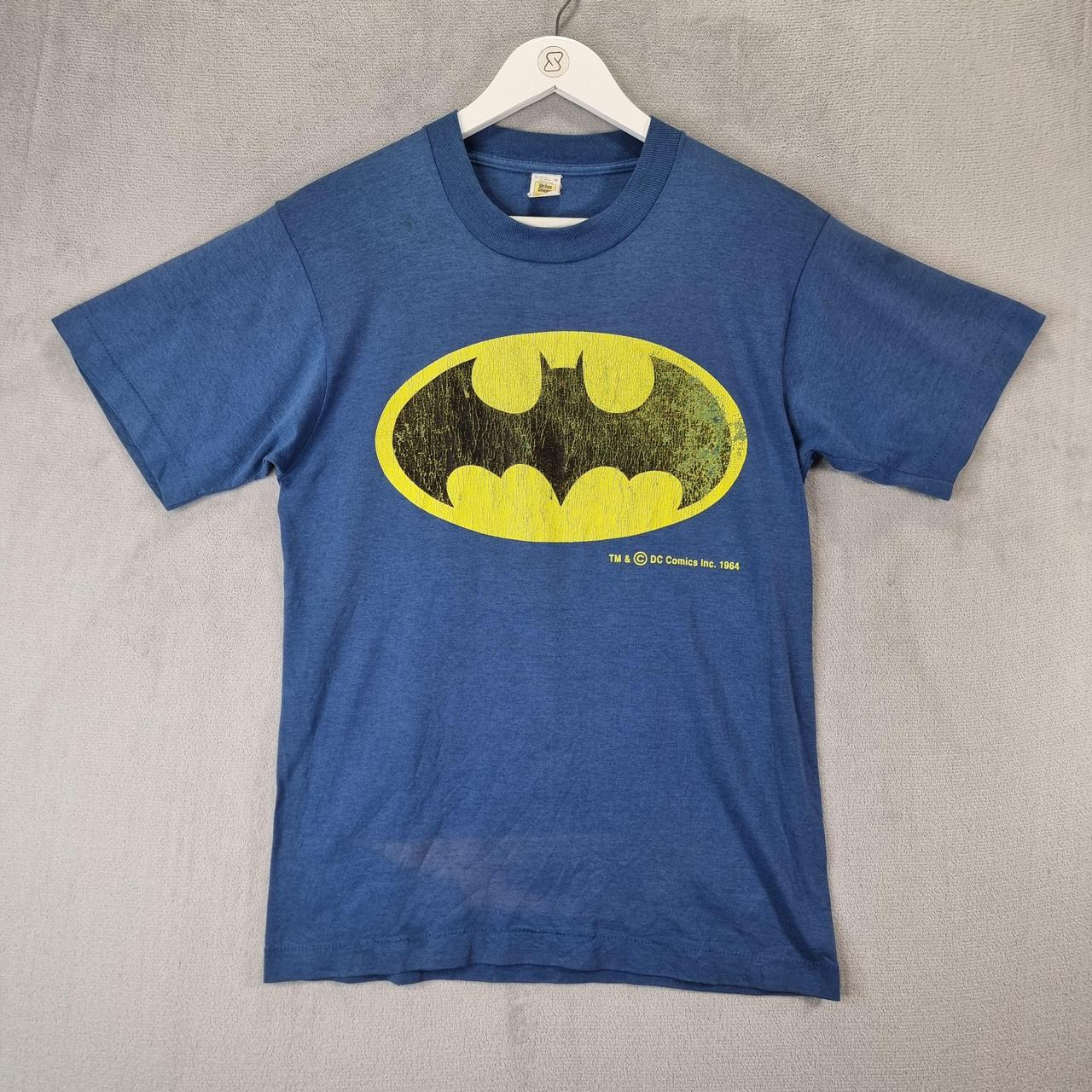 Vintage Batman T-Shirt Mens Medium Blue Yellow | Depop