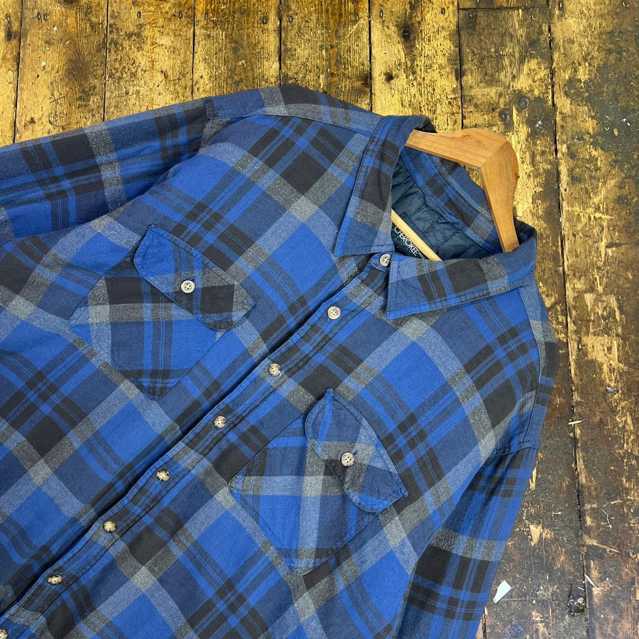 Vintage Check Shacket Shirt Cherokee Blue and Grey... - Depop