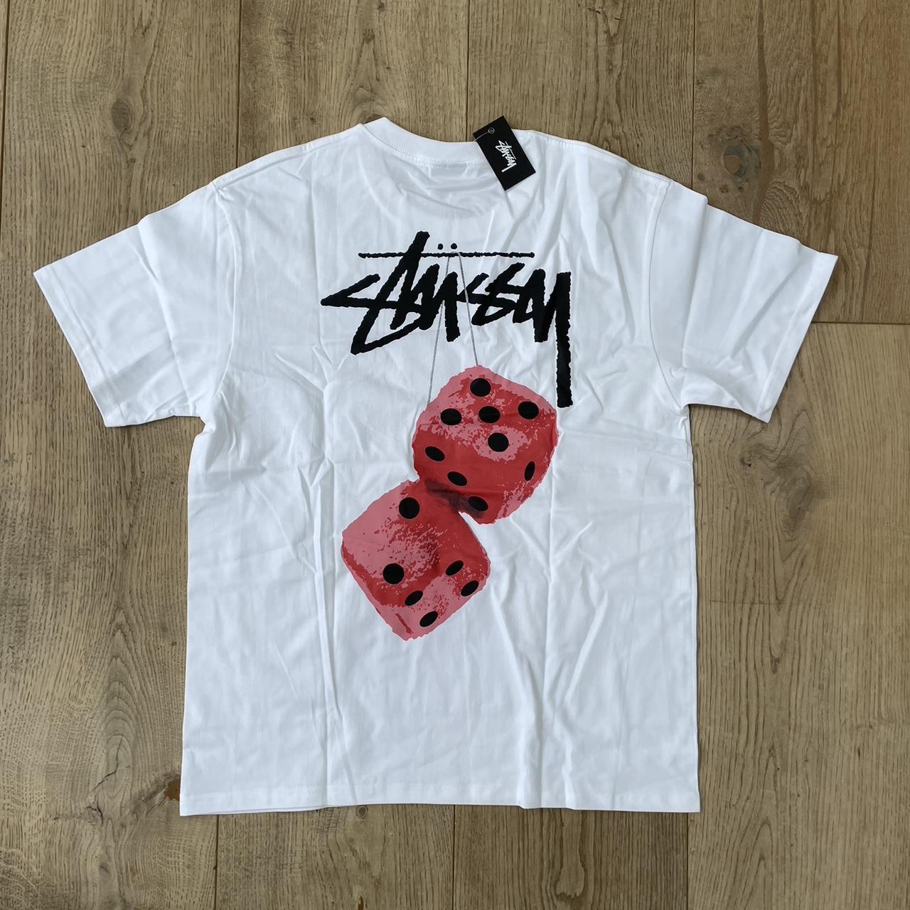 Stüssy Men's Pink and White T-shirt | Depop