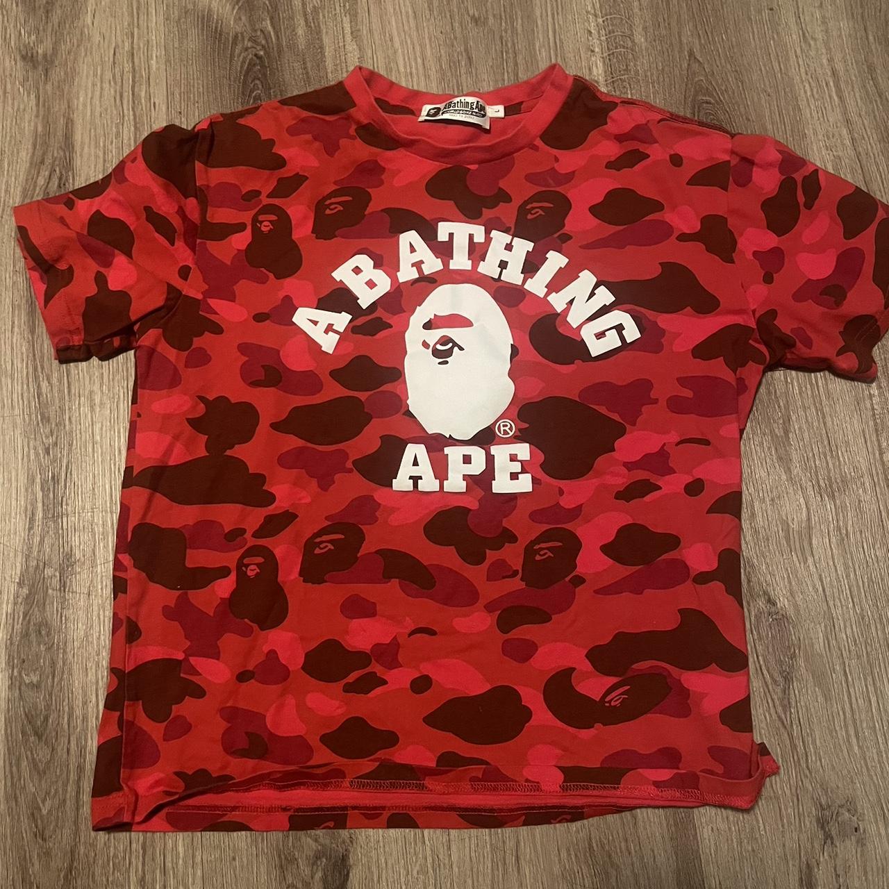 Red BAPE Color Camo College Tee size Large... - Depop