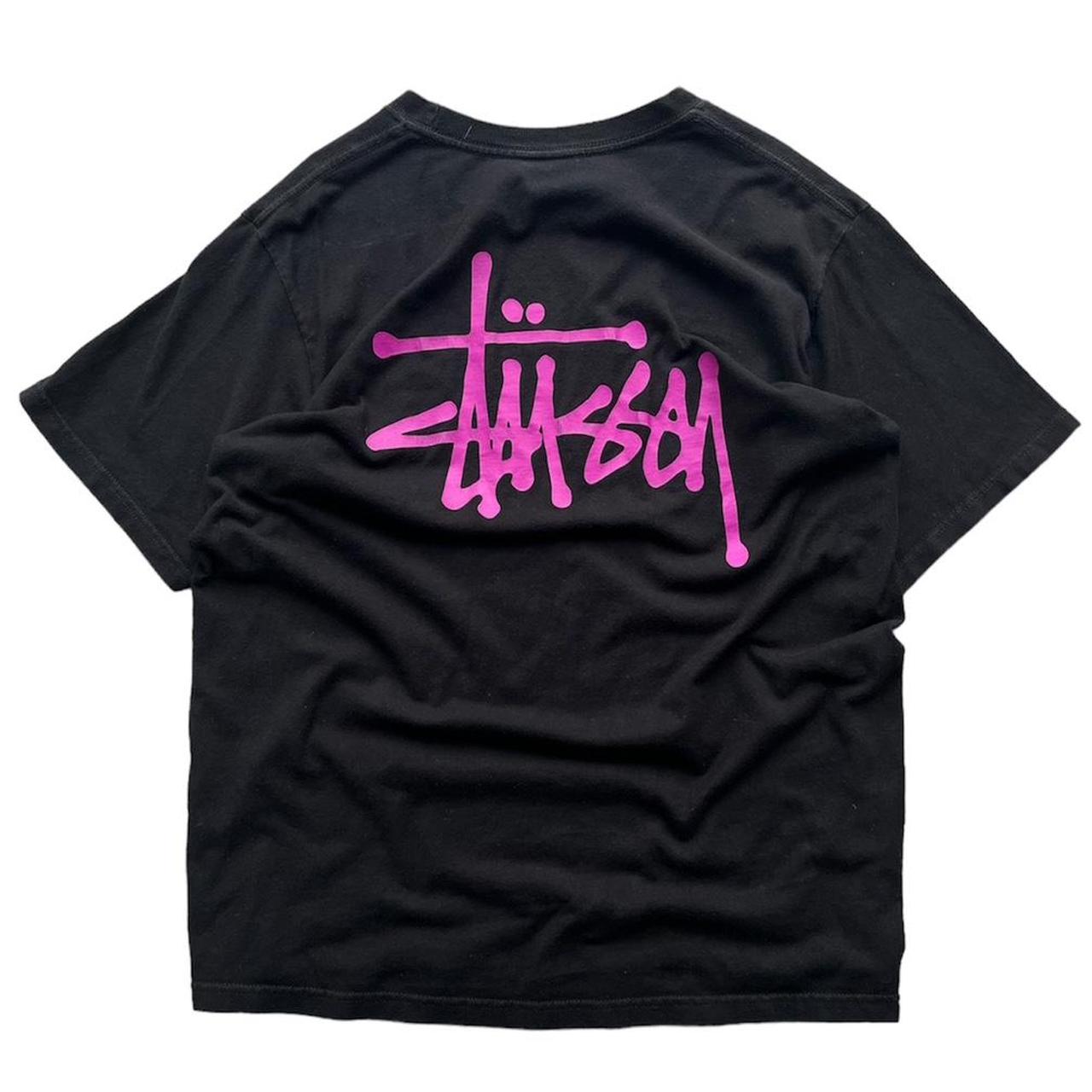 Black and pink discount stussy t shirt