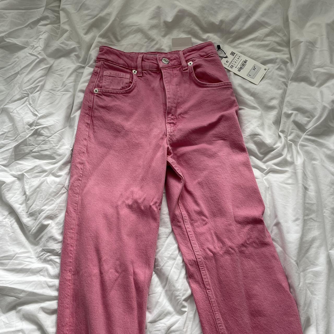 Light pink Zara jeans High waisted, wide leg Size... Depop