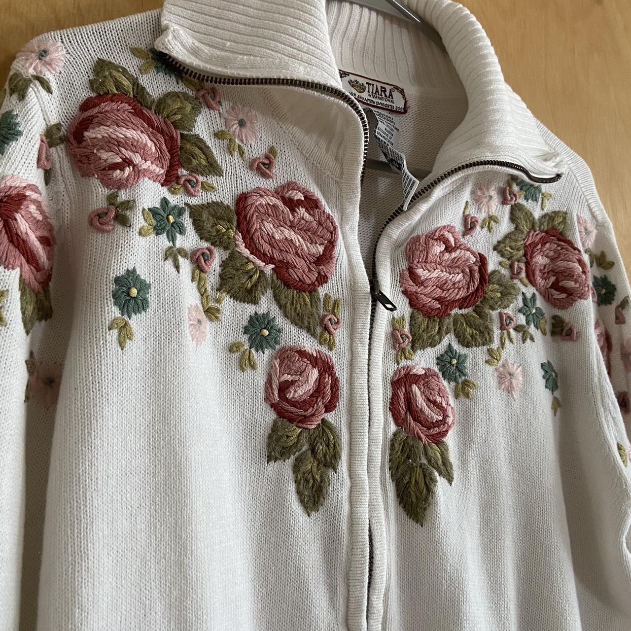 “Tiara International” cream zip up cardigan with... Depop