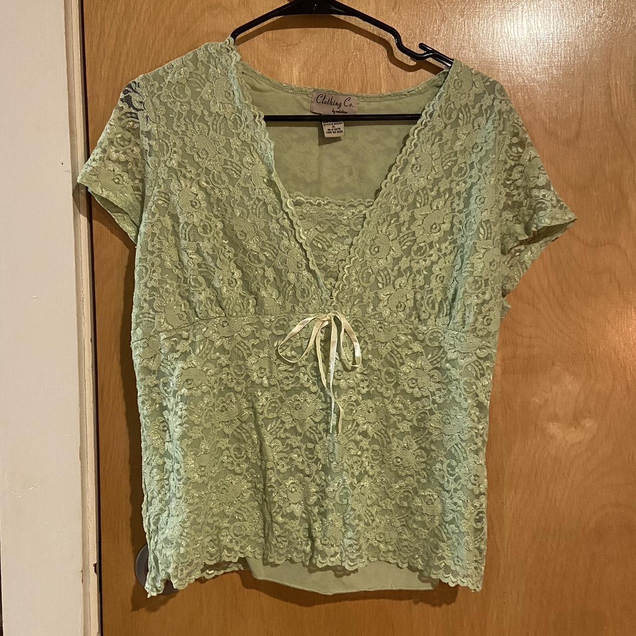 Y2K “Clothing Co by Notations” green shimmery lace... - Depop