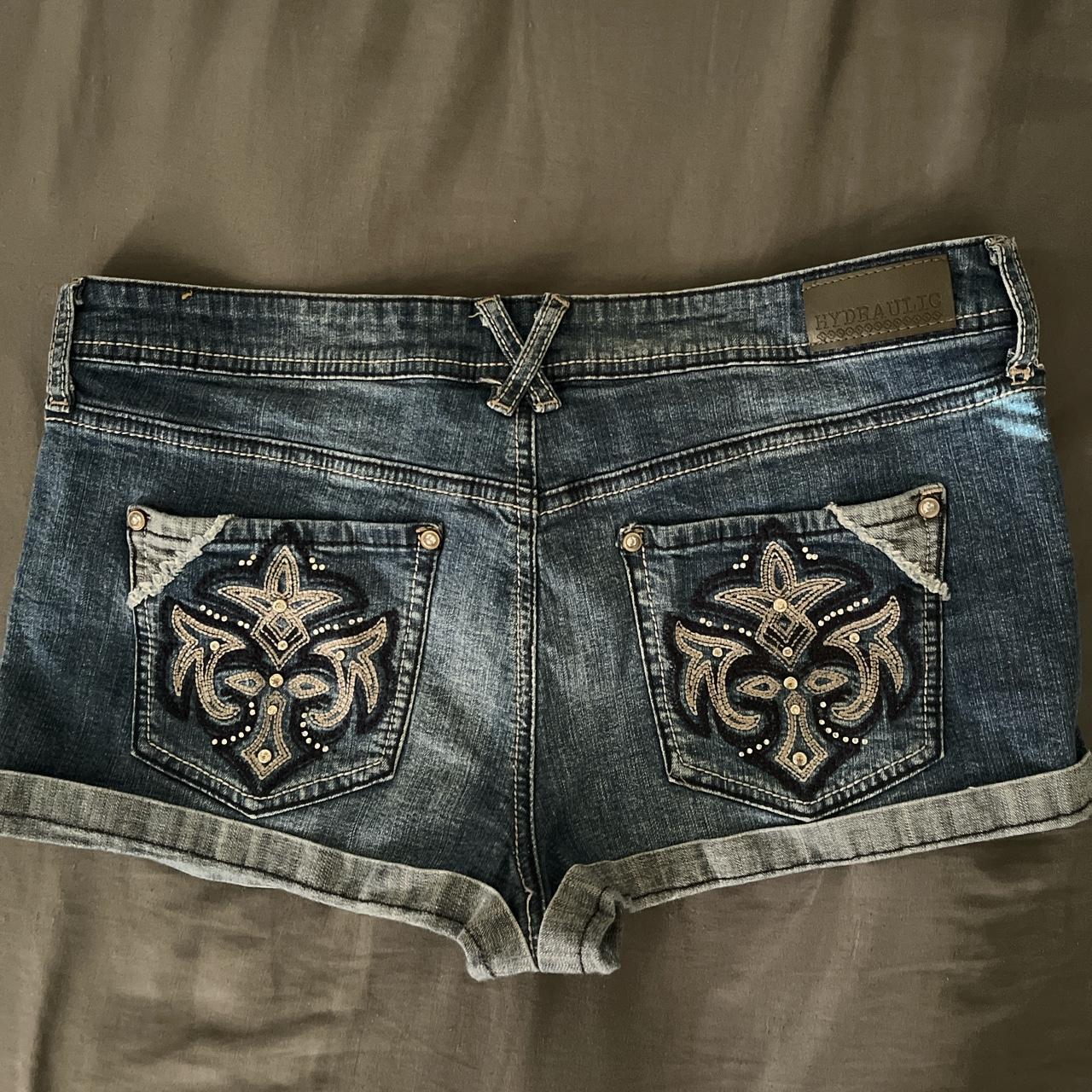 bedazzled + embroidered HYDRAULIC jean shorts Size... - Depop
