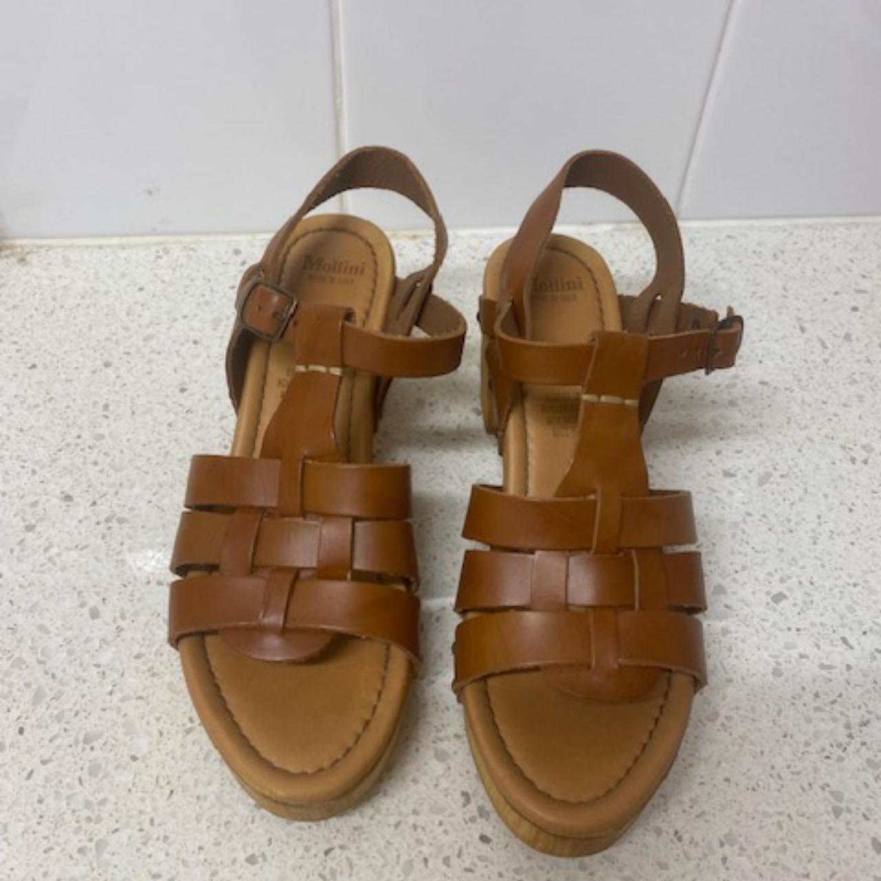 Mollini Tan Leather Chunky Block Heels– Size EU41... - Depop