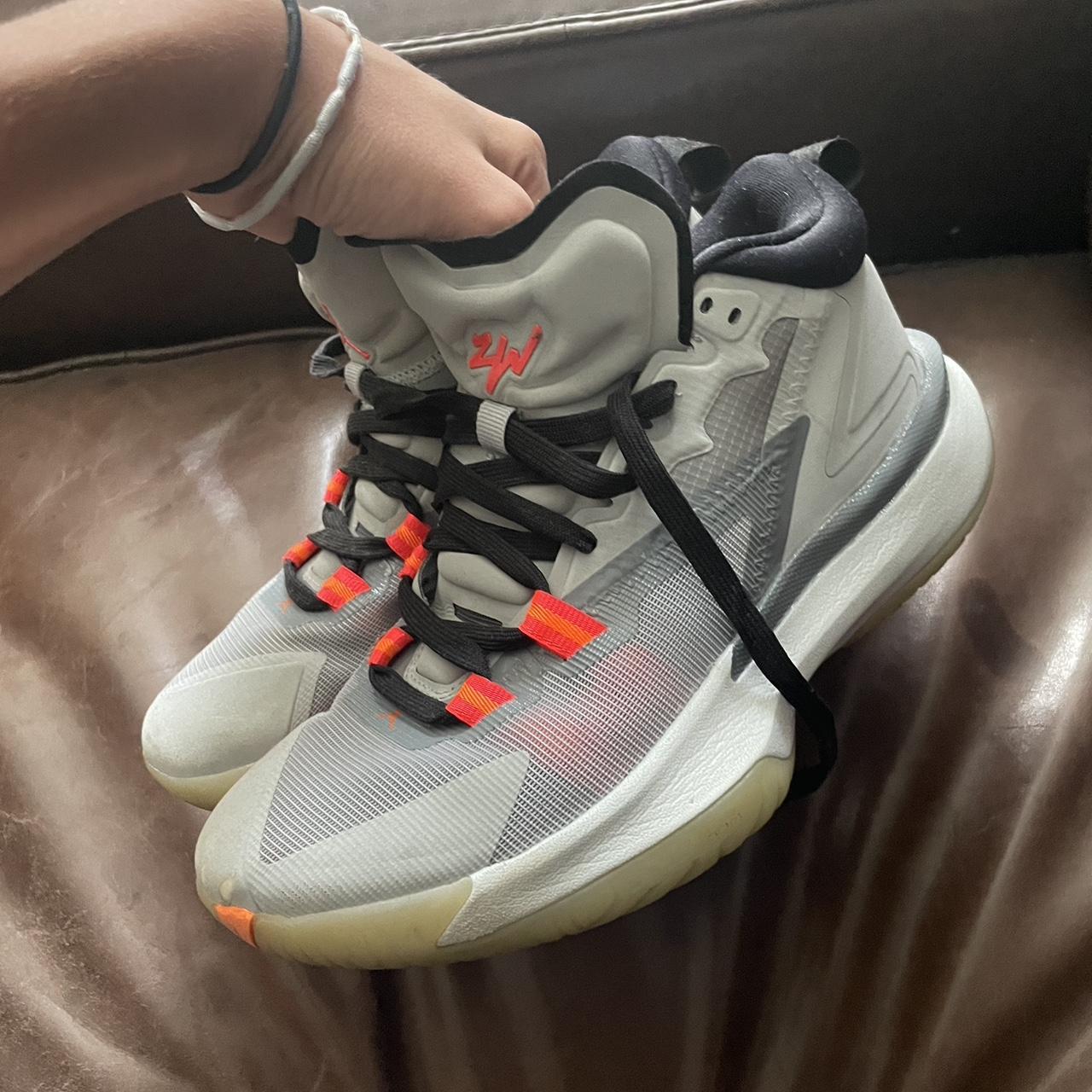 zion grey and orange basketball shoes grey and white... - Depop