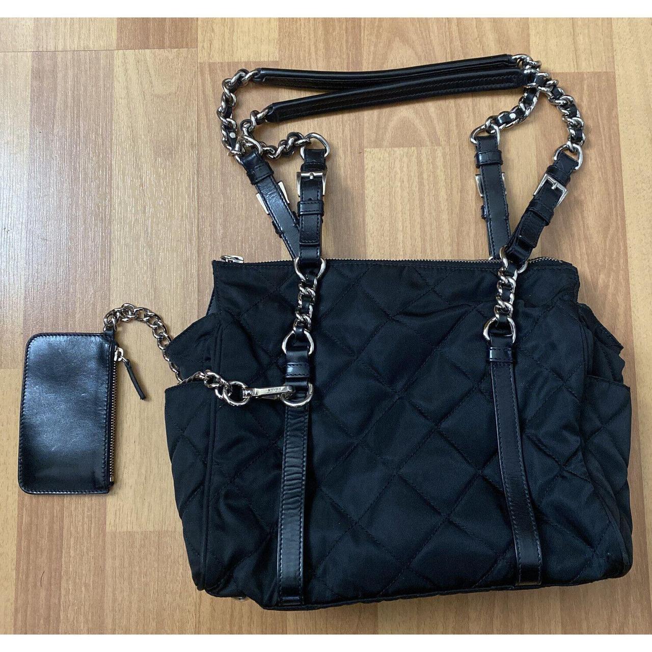 Prada Black Quilted Nylon Chain Strap Shoulder Crossbody Bag 