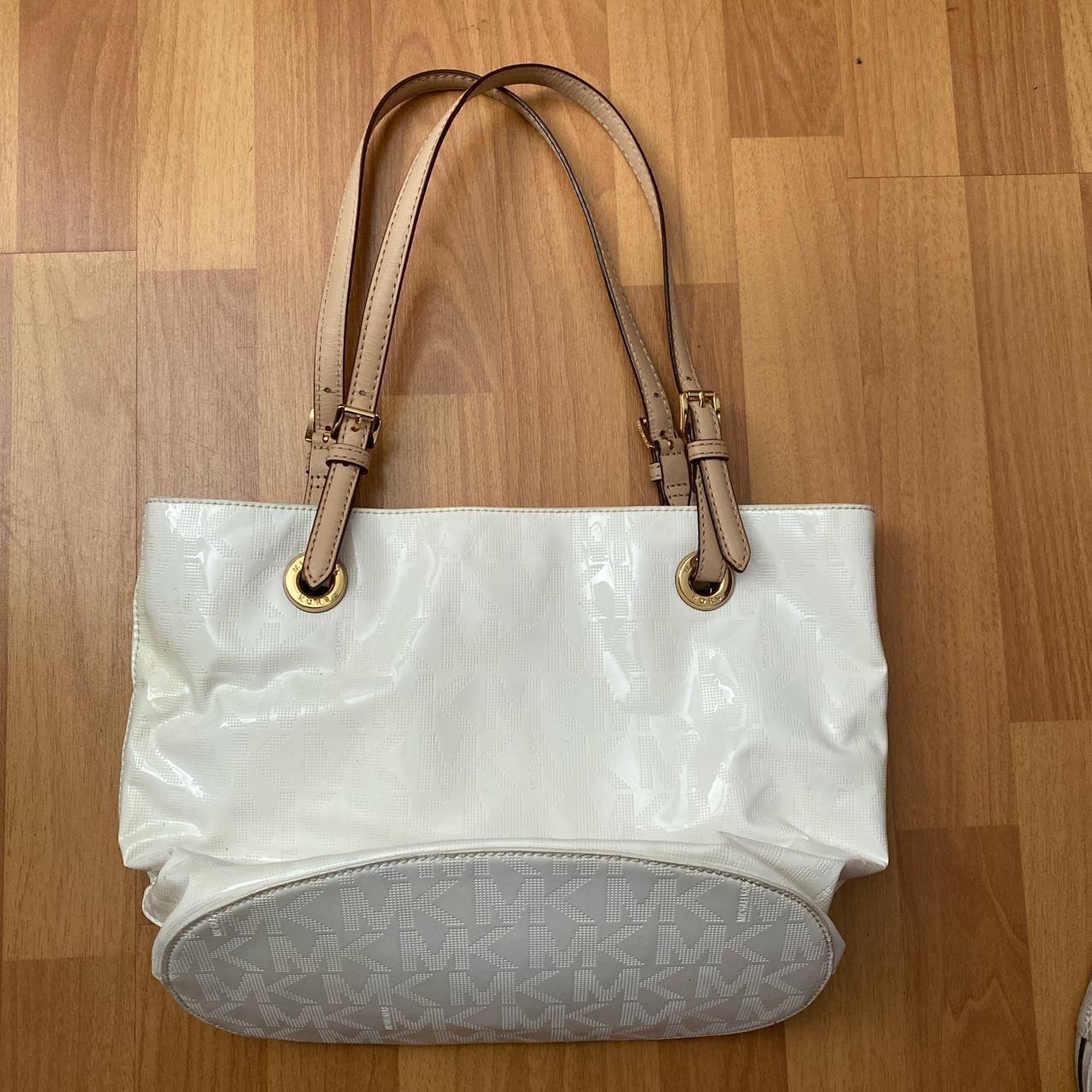 Michael Kors Patent White Leather Tote Shoulder Bag. Depop