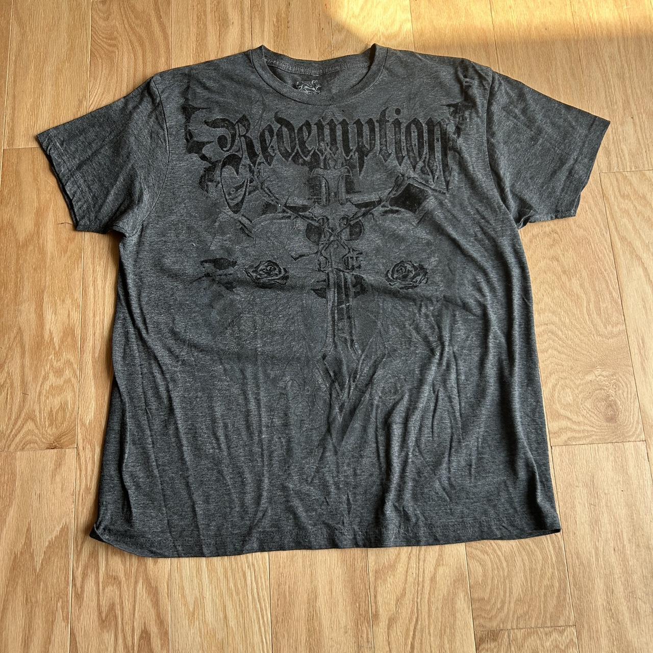 Affliction Men's Black and White T-shirt | Depop