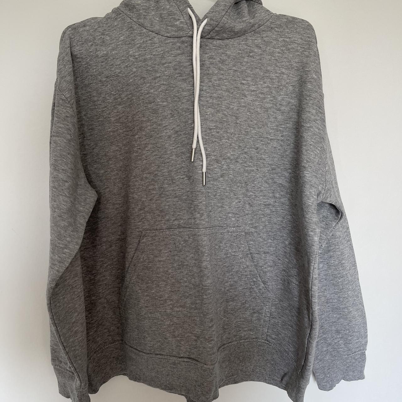 h&m grey drawstring hoodie. size medium. worn a... - Depop