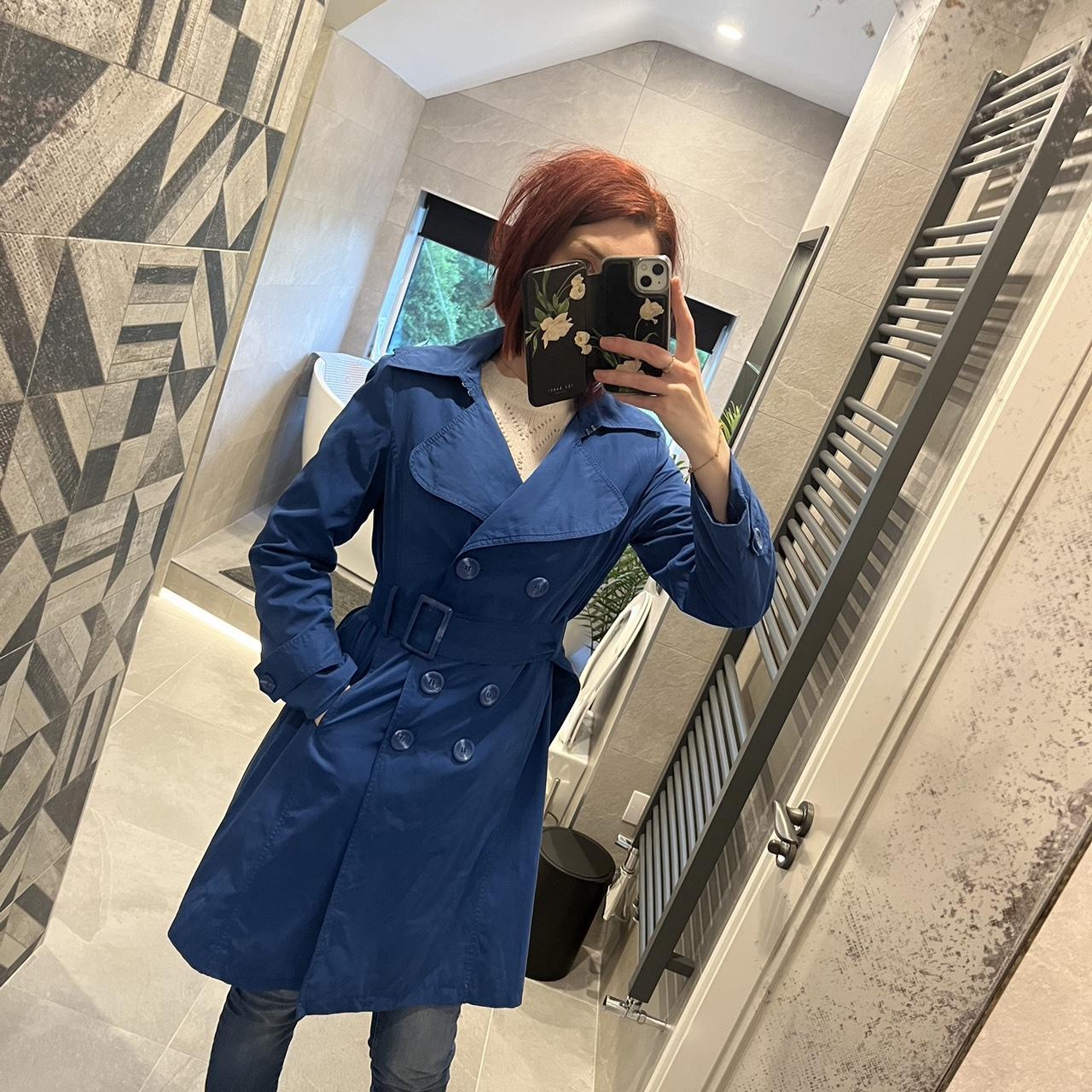 Stunning blue trench coat by Savida. Light shoulder. Depop