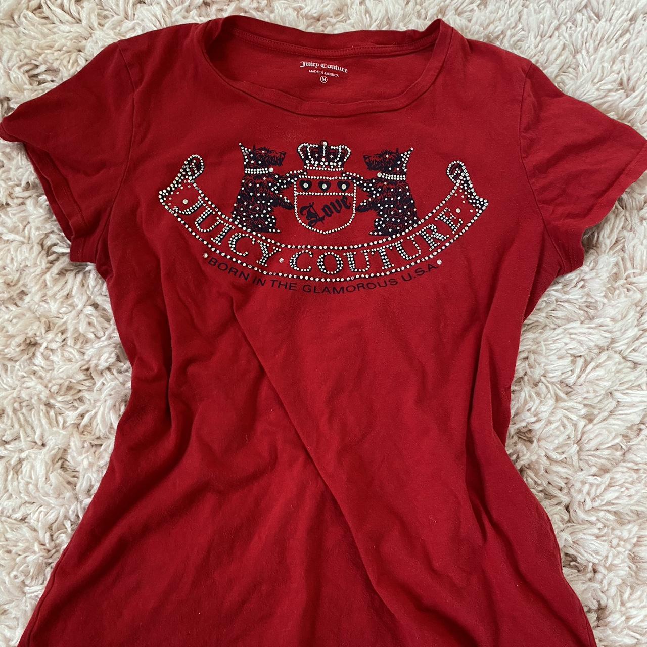 Juicy Couture Women's Red and Silver T-shirt | Depop