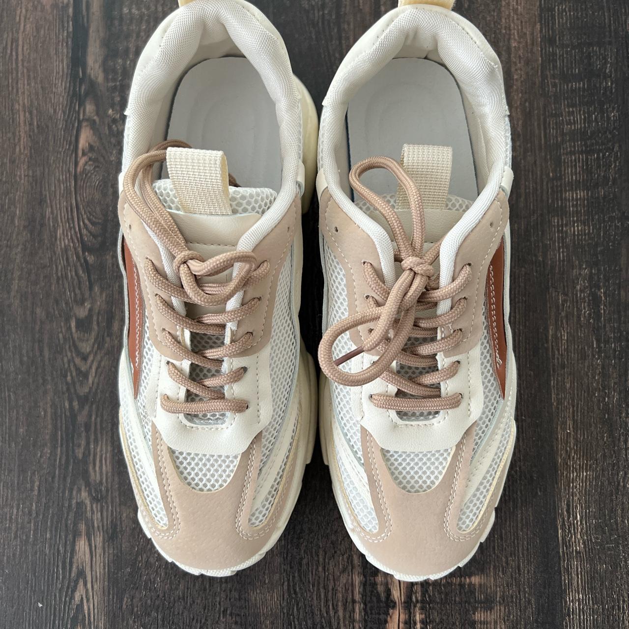 SHEIN Women's Tan and White Trainers | Depop