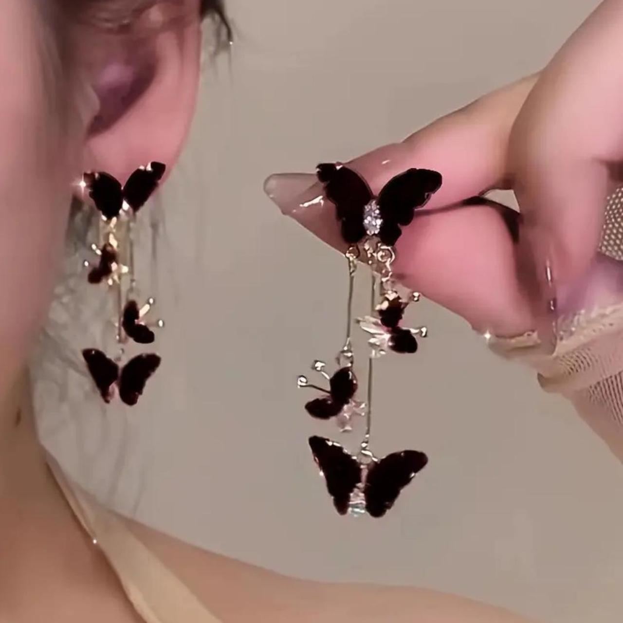 Black and gold butterfly dangle earrings Depop