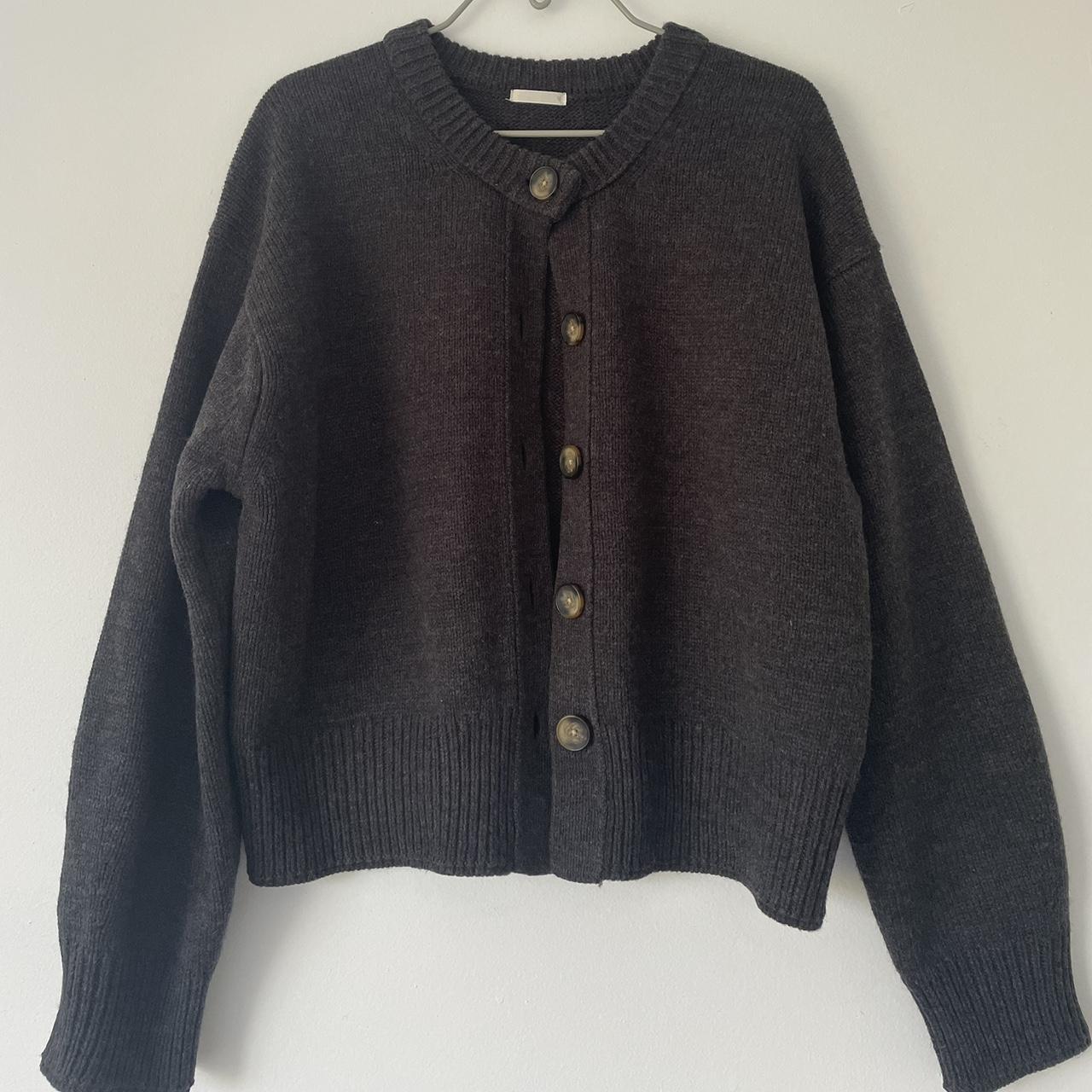 Thick knit cardigan Size M Acrylic No brand Dark grey - Depop