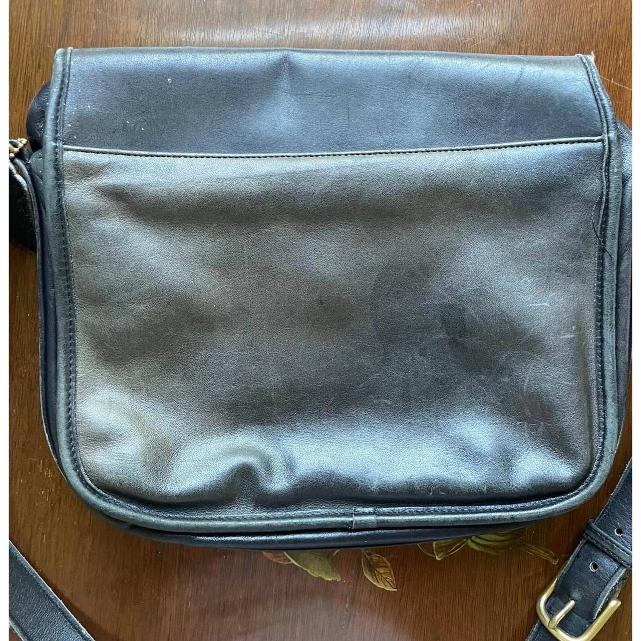 Vintage Coach Black Leather Messenger Bag. Crossbody... Depop