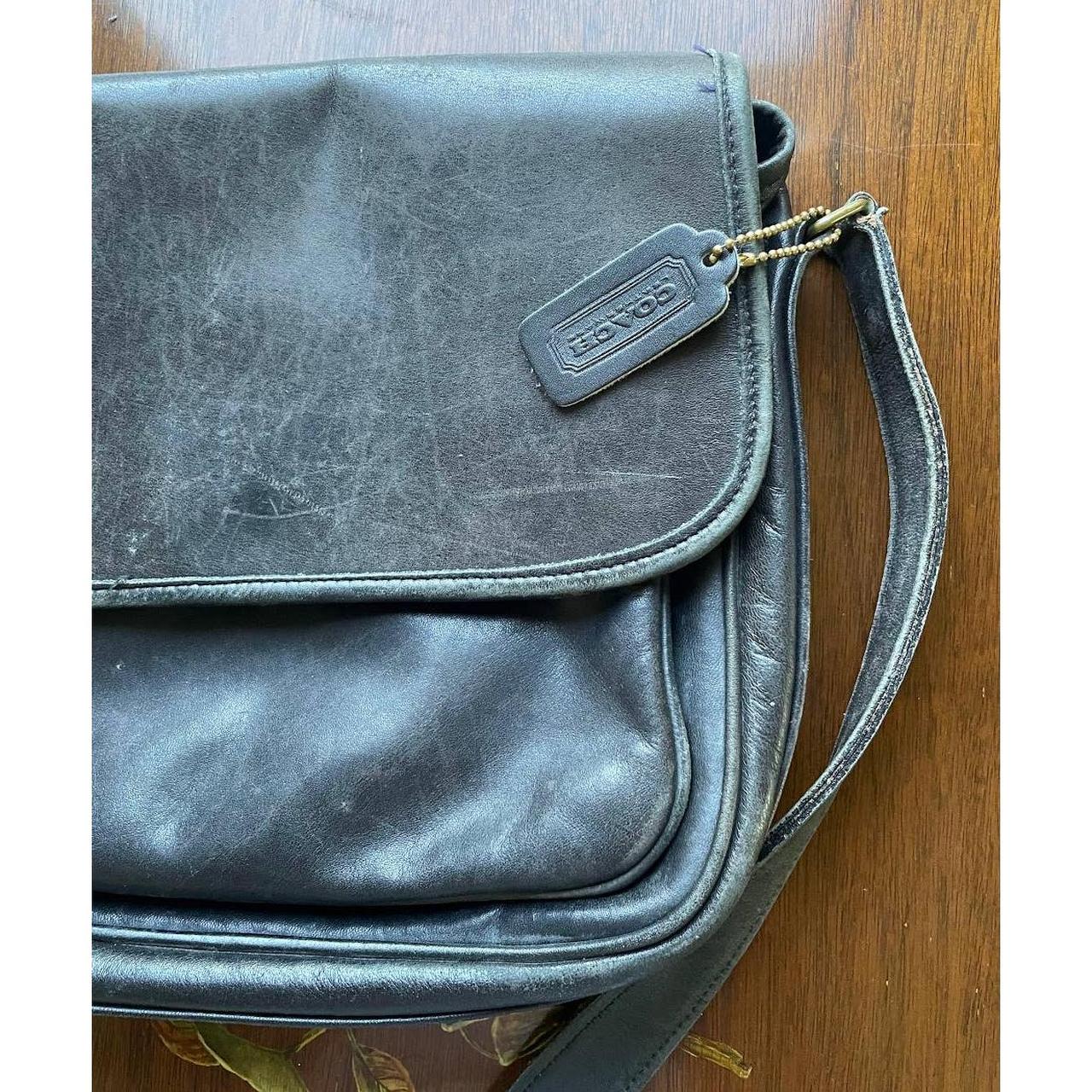 Vintage Coach Black Leather Messenger Bag. Crossbody... Depop