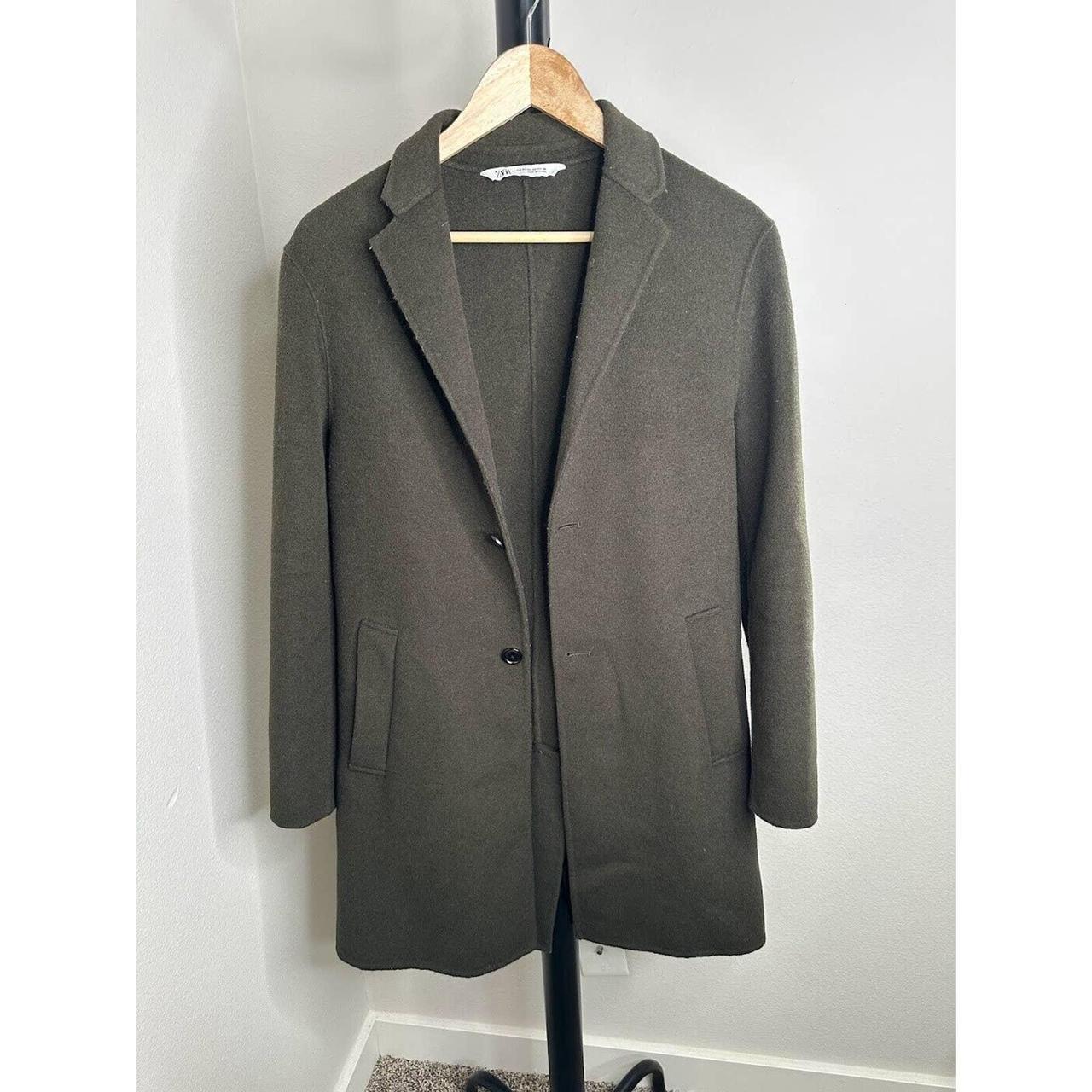 Zara Olive Green Wool Long Overcoat Jacket Women's... Depop