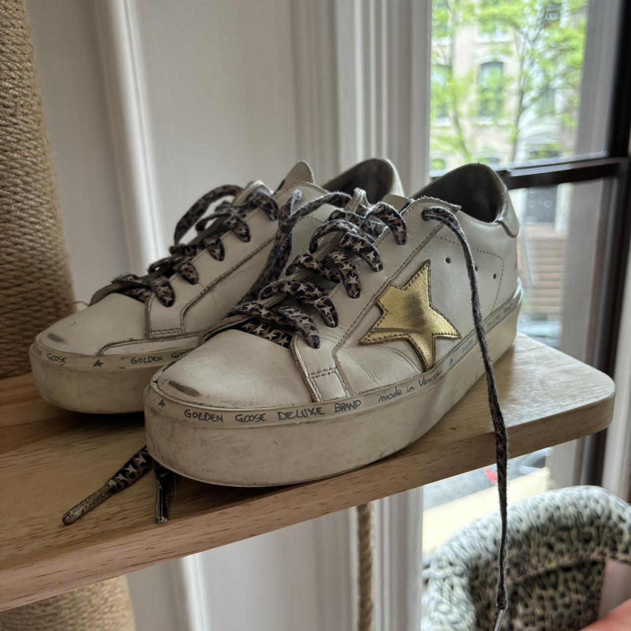 Hi Star Golden Goose Sneakers- White with gold star... - Depop