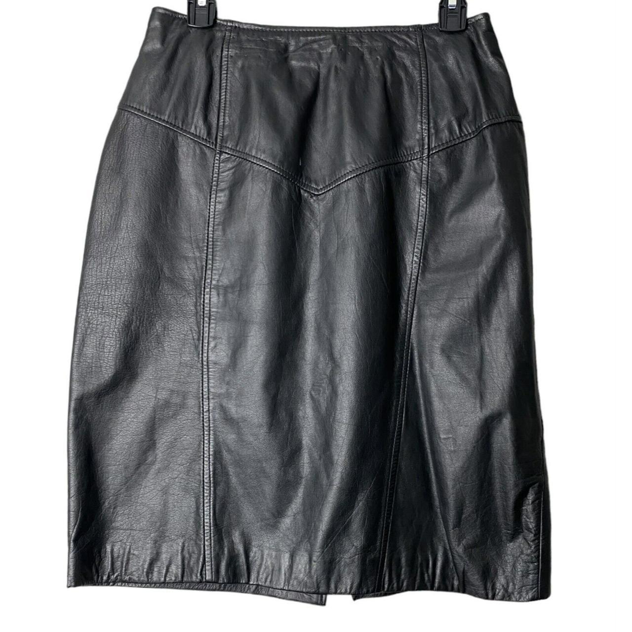 80s Vintage Bermans Black Leather Mini Skirt Womens... - Depop