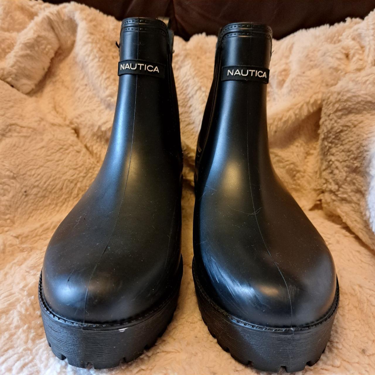 Nautica Rain Boots black pull-on 'Chelsea' style... - Depop