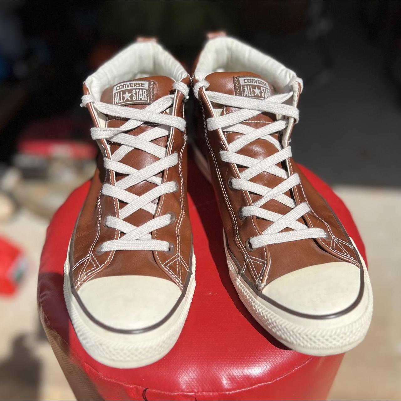 Chuck Taylor Converse All Star Brown Leather Mid... - Depop