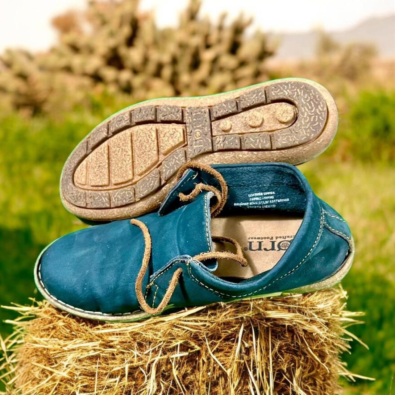 Blue suede leather shoes with a round toe Depop