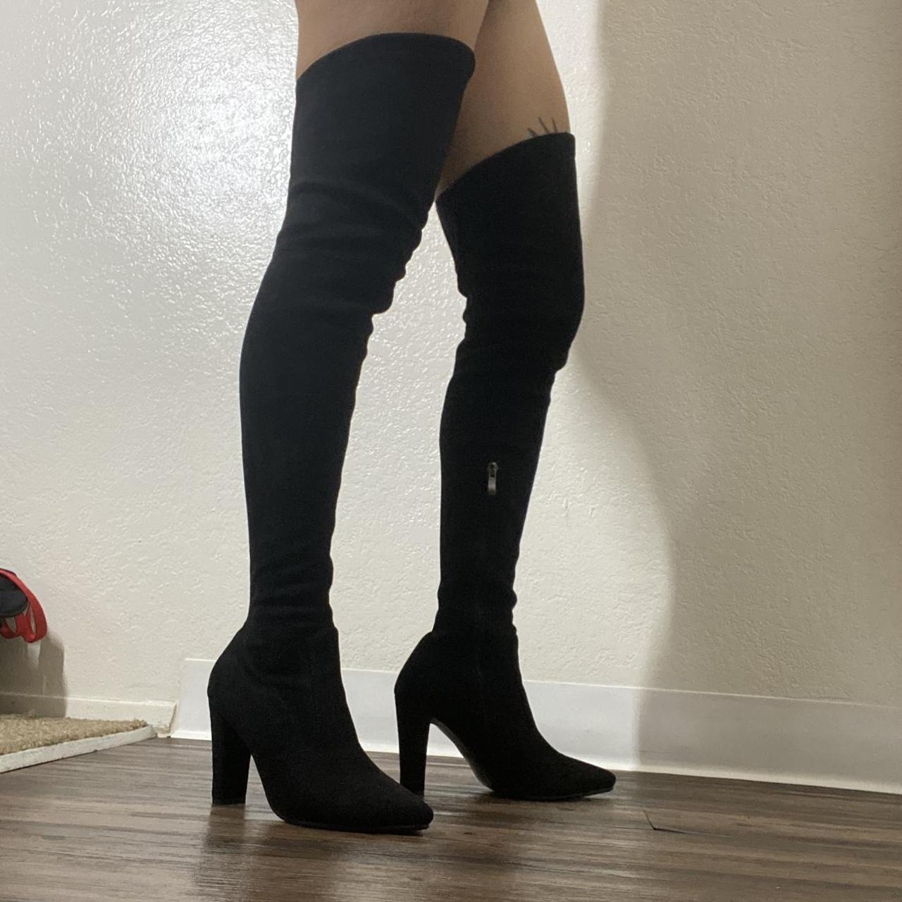 Black over the knee, thigh high black bootie heels🖤... - Depop