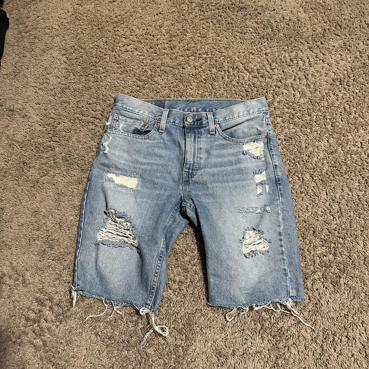 Distressed Levi Jean Shorts Size 31 Waist - Depop