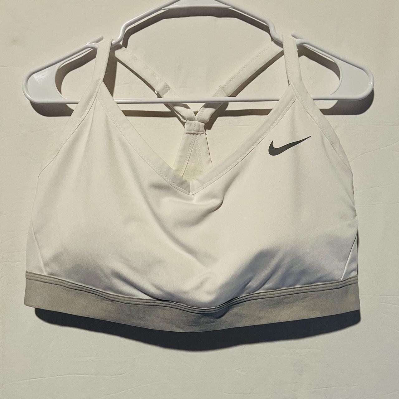 Nike white and grey sports Bra 1X Light padding - Depop