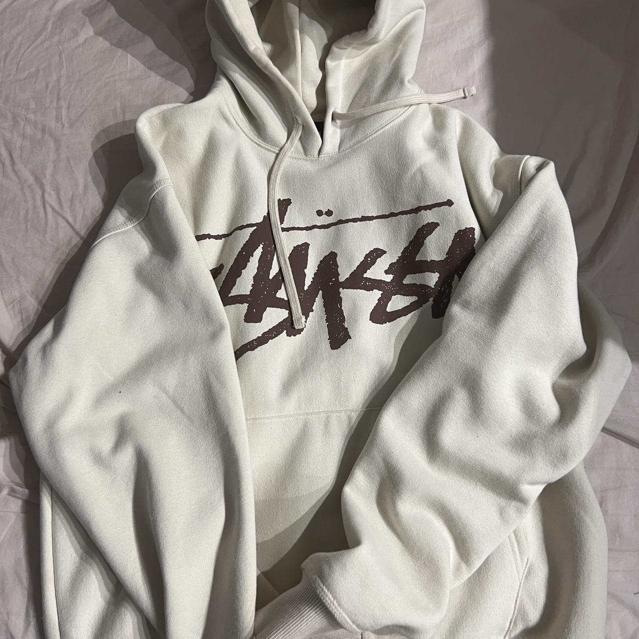 Stüssy Men's Cream and Brown Hoodie | Depop