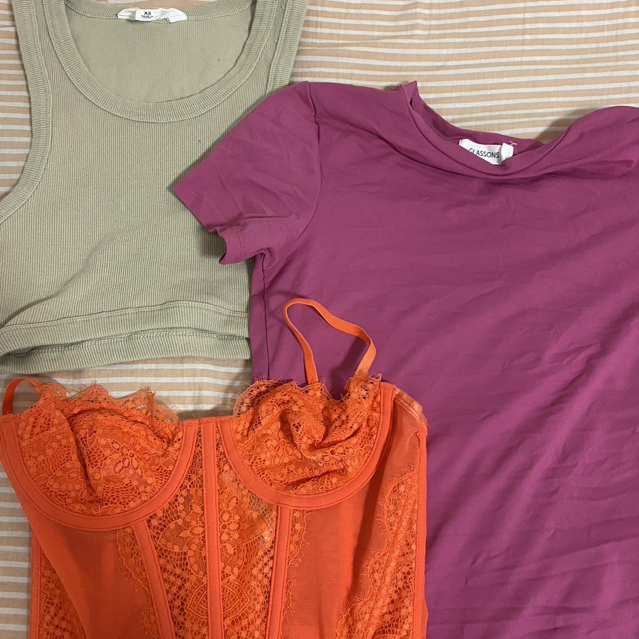 Glassons Pack! Orange Corset, Pink T Shirt And Tan - Depop