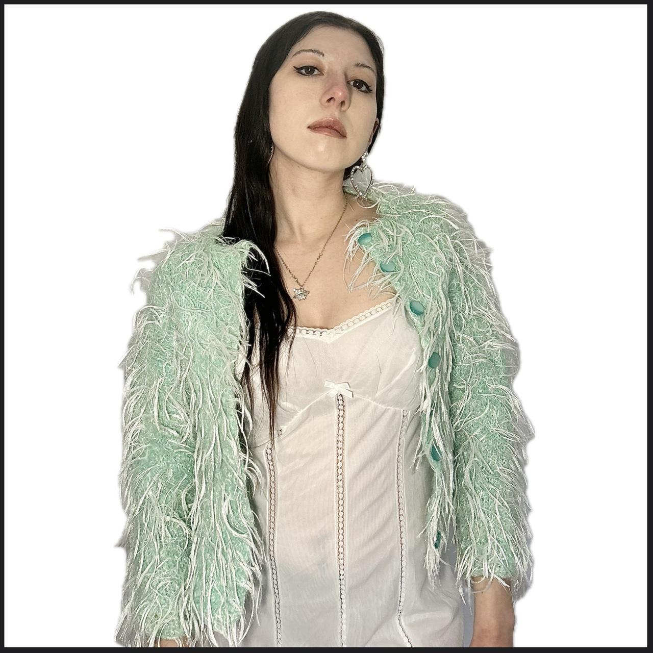 Fluffy faux fur vintage 90s green mint jacket, THE...