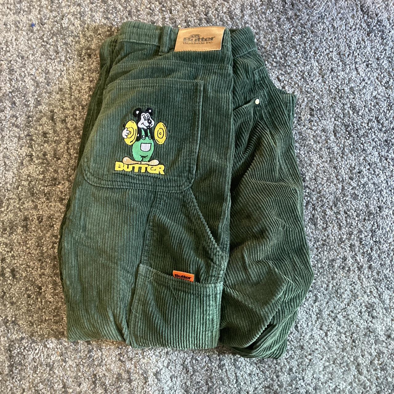 Butter Goods Men's Green and Yellow Trousers Depop