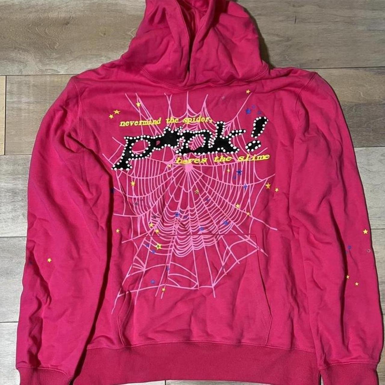 Pink spider hoodie size large comfy - Depop