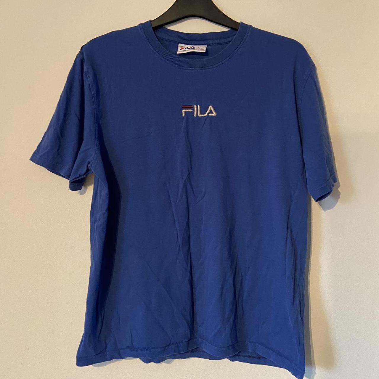 Fila Men's Blue and White T-shirt | Depop
