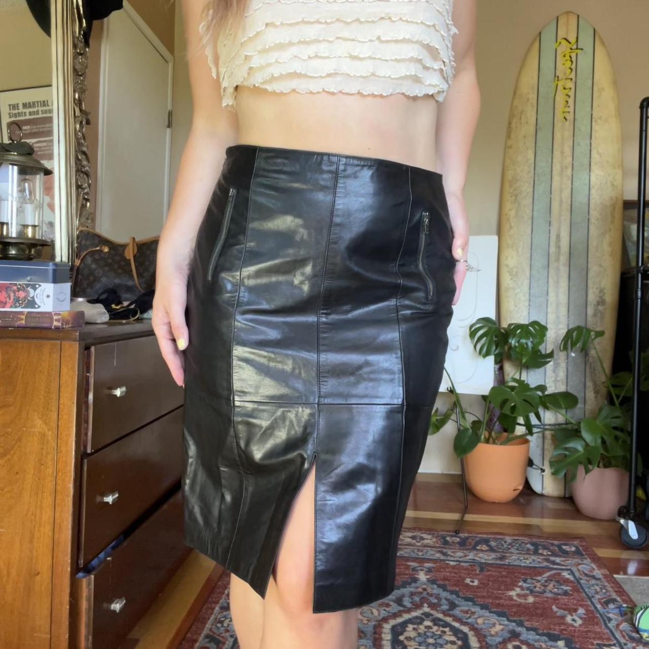 Leather pencil skirt with moto zipper pockets Model... - Depop