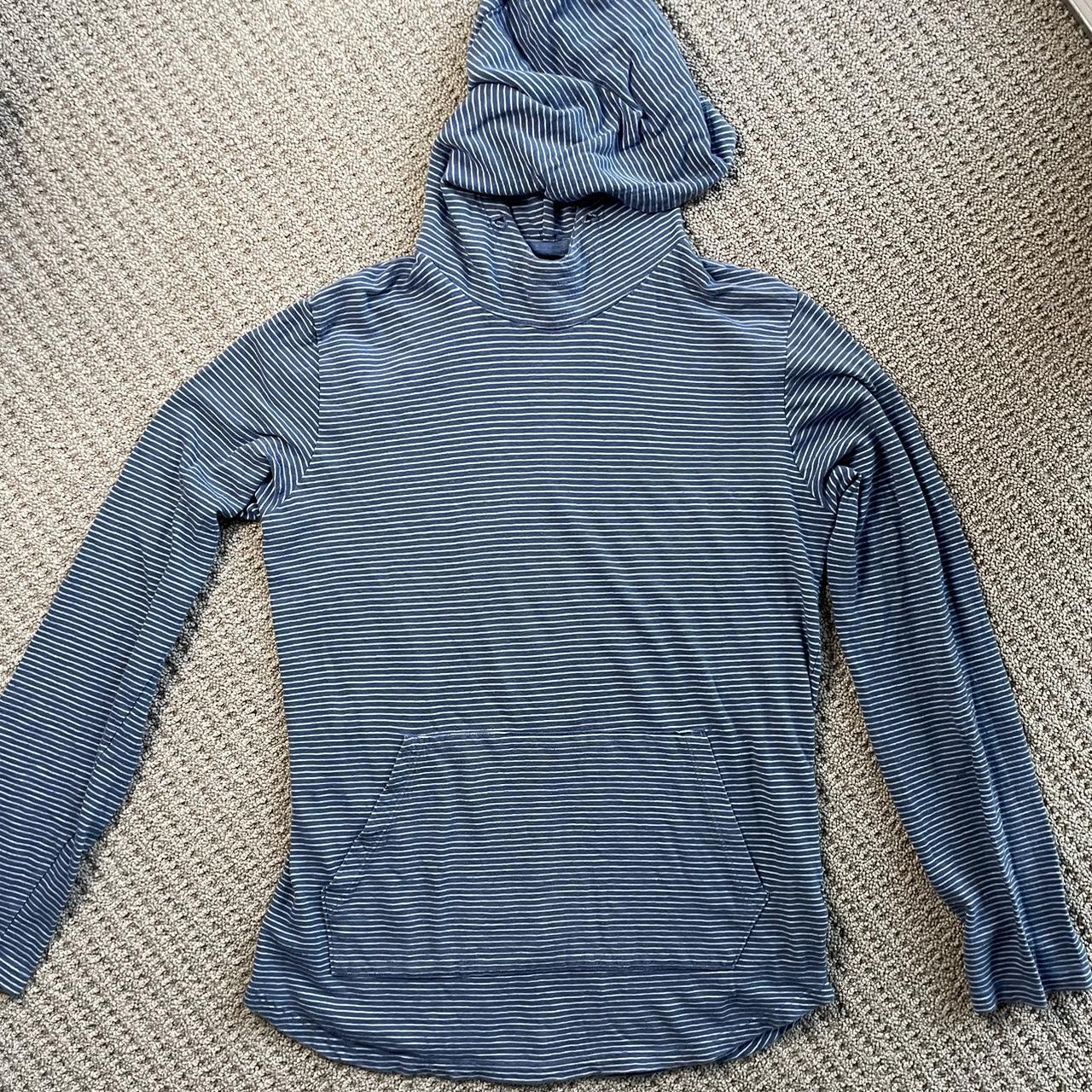 Blue and White Striped Hoodie Cozy hooded... Depop