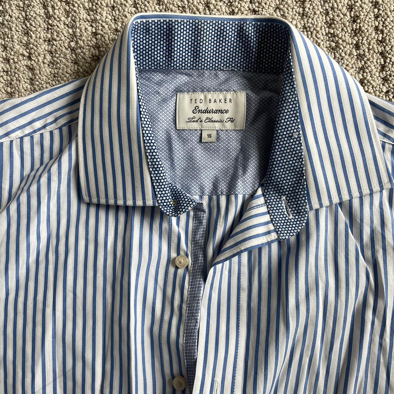 Blue and white striped Ted Baker buttoned shirt... - Depop