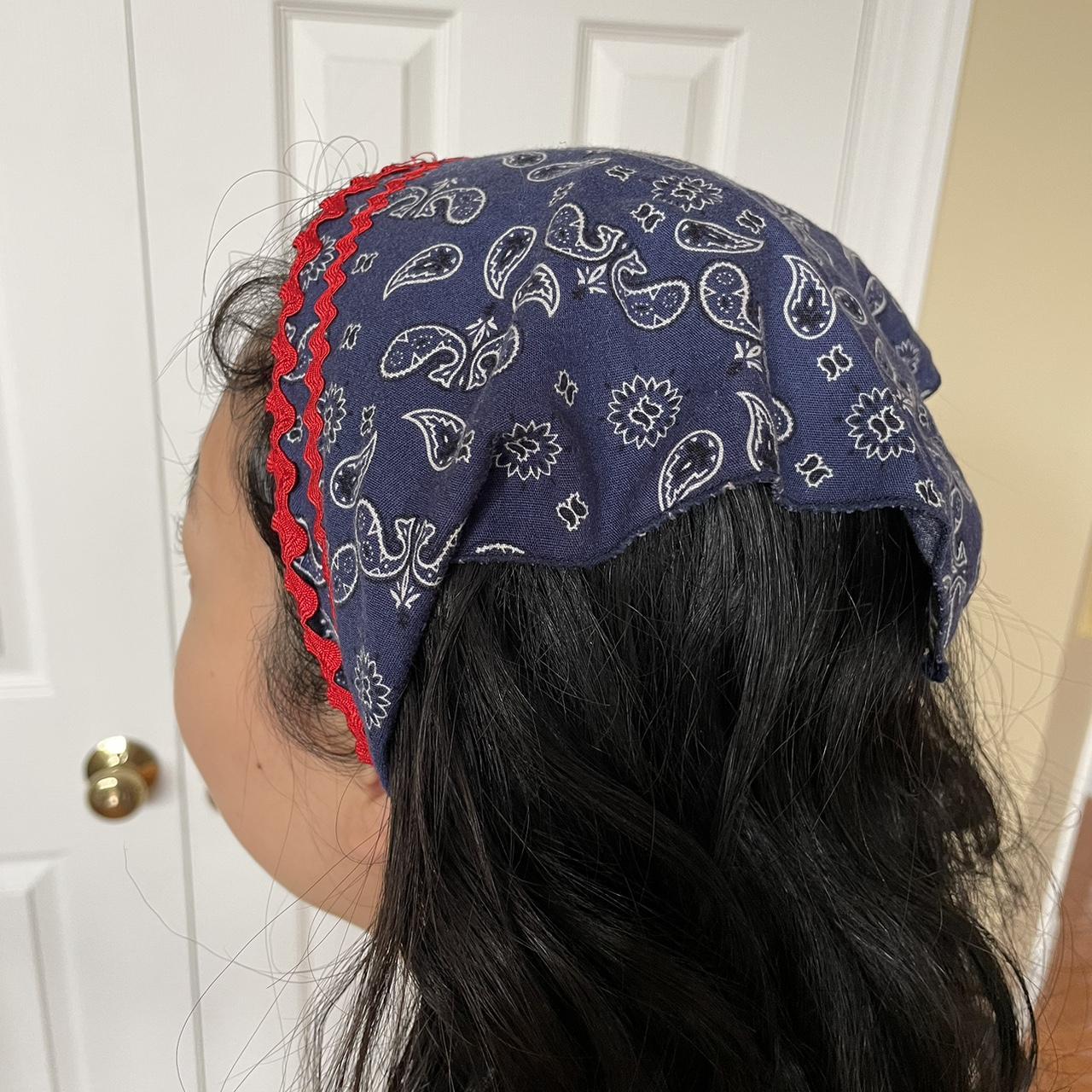 Paisley Bandana Blue bandana headband with white... Depop