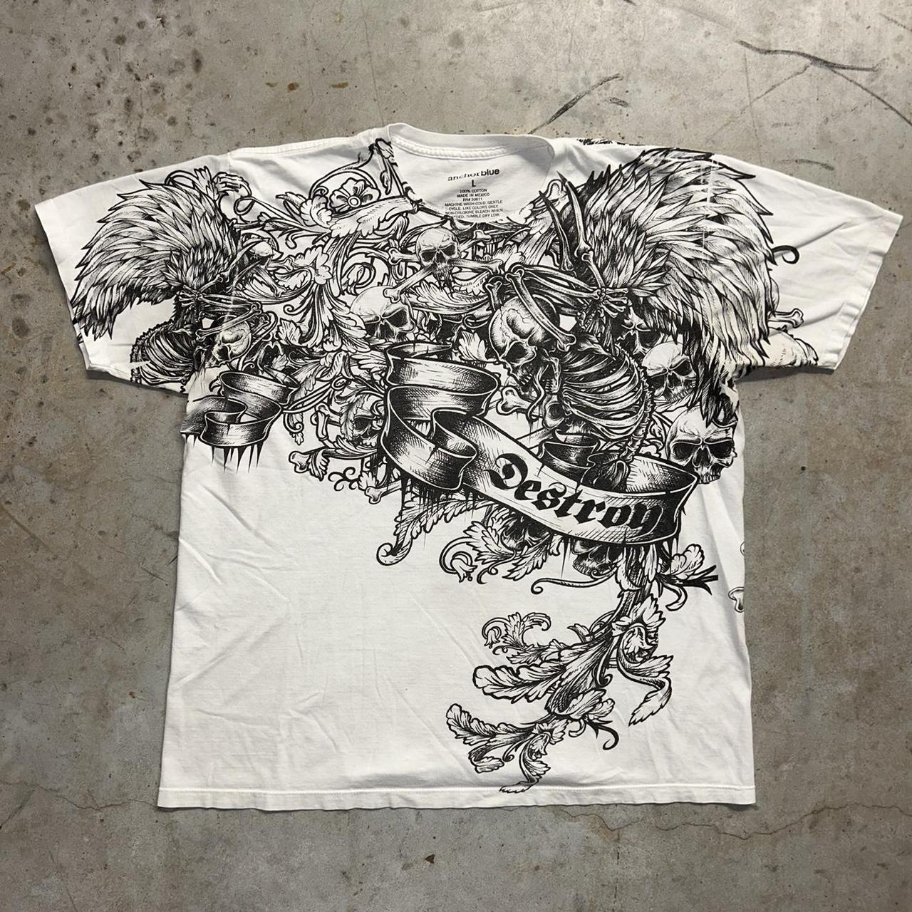 Anchor Blue Men's White and Black Tshirt Depop